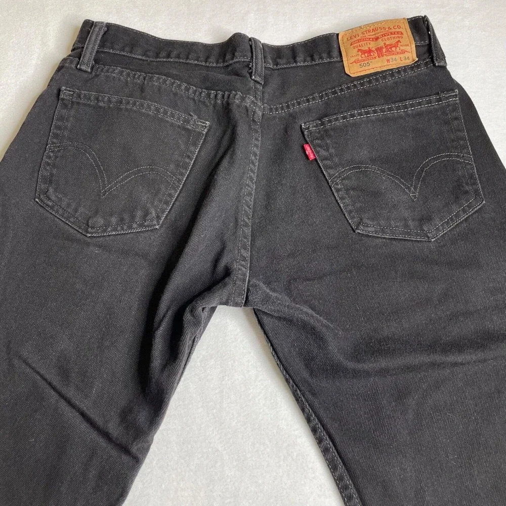 Levis‎ 505 Men's Jeans Black W34 L34 Straight Leg Straight Fit 100% Cotton Denim